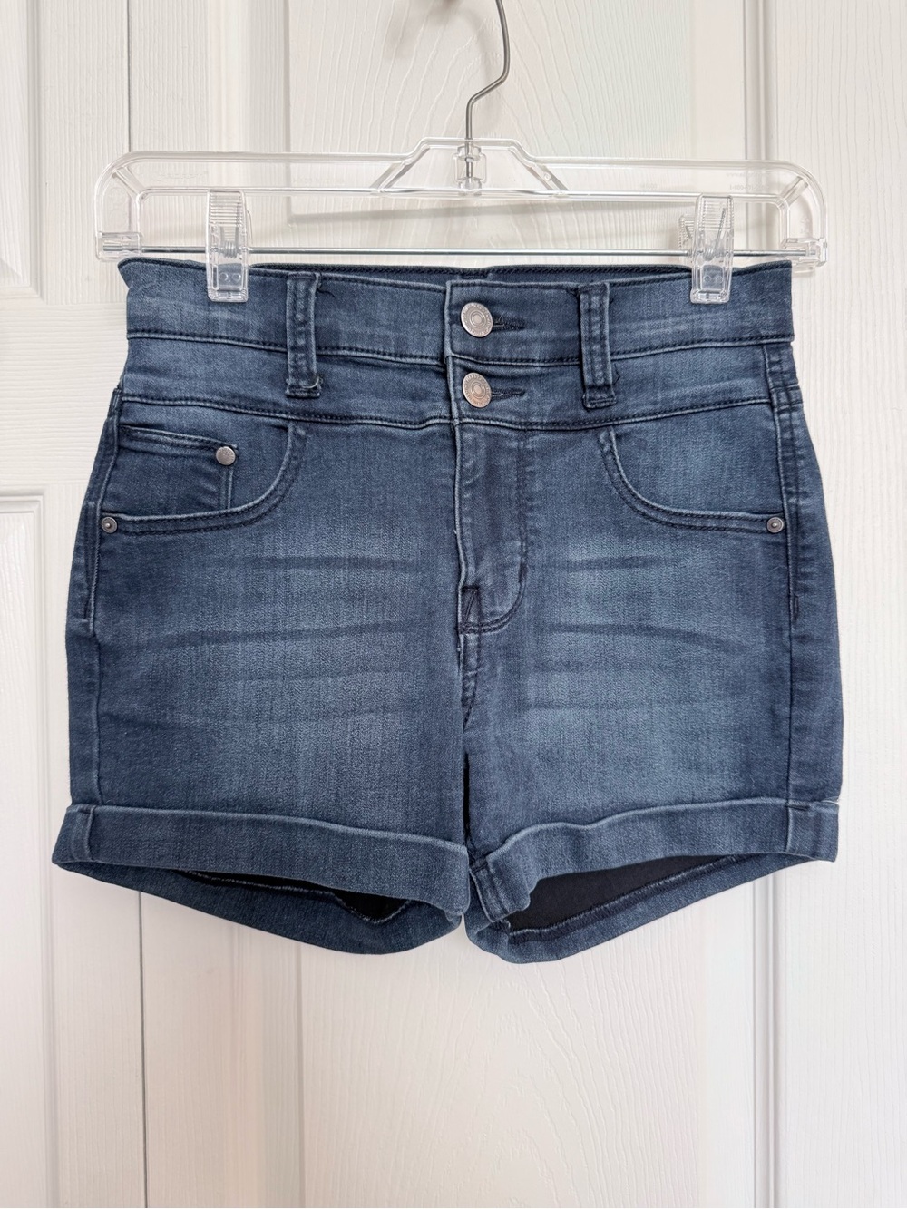 Wallflower Dark Blue High-Rise Rolled Hem Jean Shorts